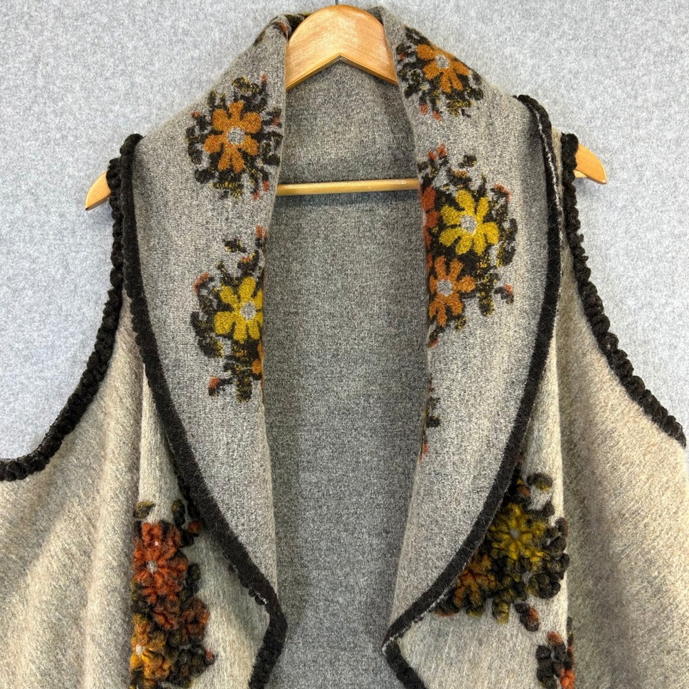Boho Floral‎ Knit Vest Brown Neutrals Sleeveless Open Front Cardigan Womens OS - Picture 7 of 15